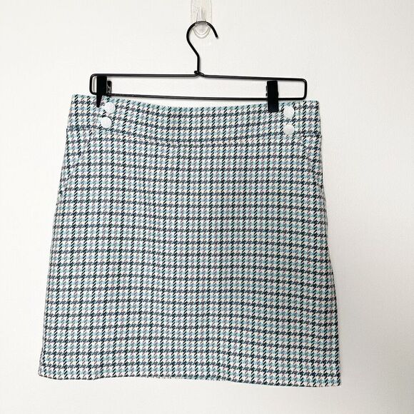 Veronica Beard Arezzo Turquoise Houndstooth Mini Skirt - Picture 2 of 13